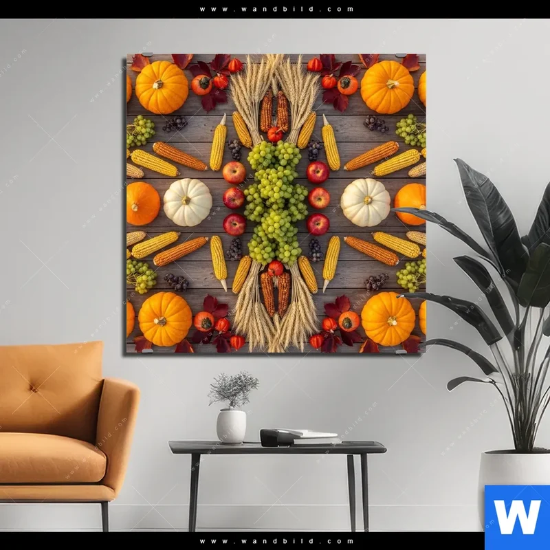 Alu-Dibond Bild | Herbsternte Symmetrie in Bunt | Quadrat